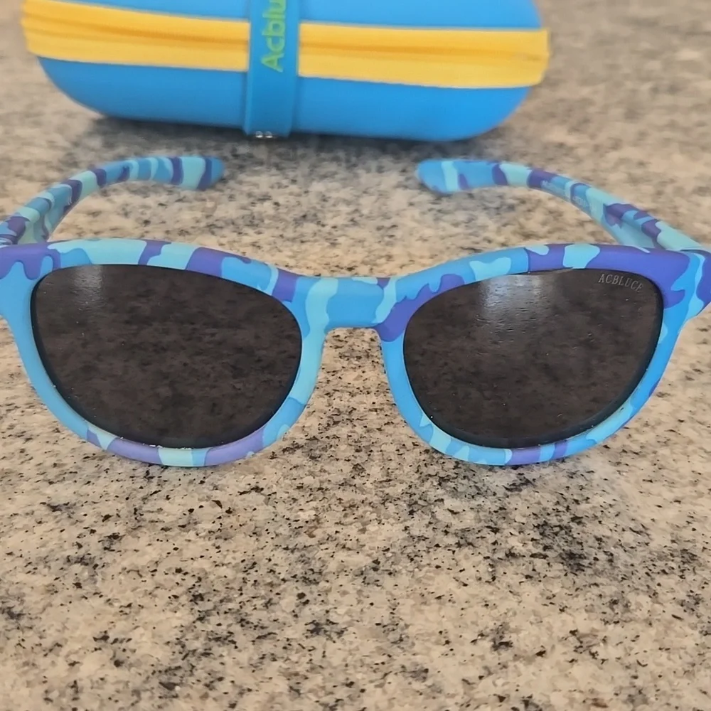 Acbluce Polarized Blue & Purple Kids Sunglasses UV Protection With Case